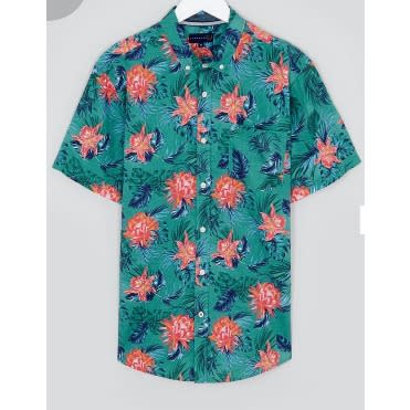 Floral Printed Buttoned Down Collar Shirt - Green/red