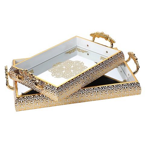 2 Set Of Luxury DecorativeTray- Gold
