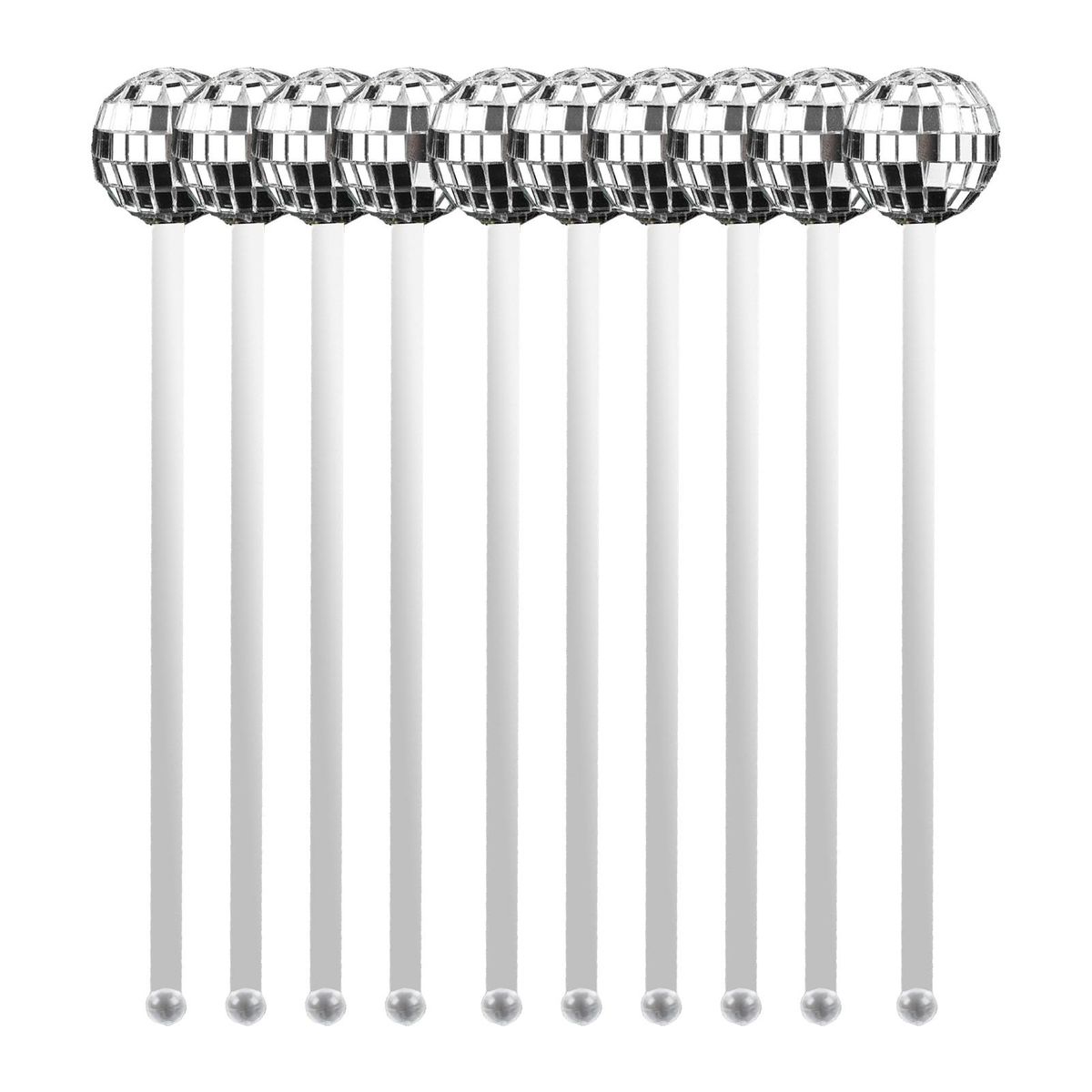 10Pcs Beverage Stirrer Wine Cocktail Juice Disco Ball Mixing Rod Silver