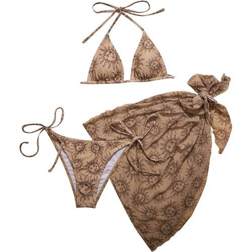 SOLY HUX Women's 3 Piece Swimsuits Sun Print Halter Triangle