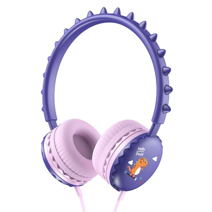 Kids Wired Headphones Built-In Microphone Adjustable For Child Purple