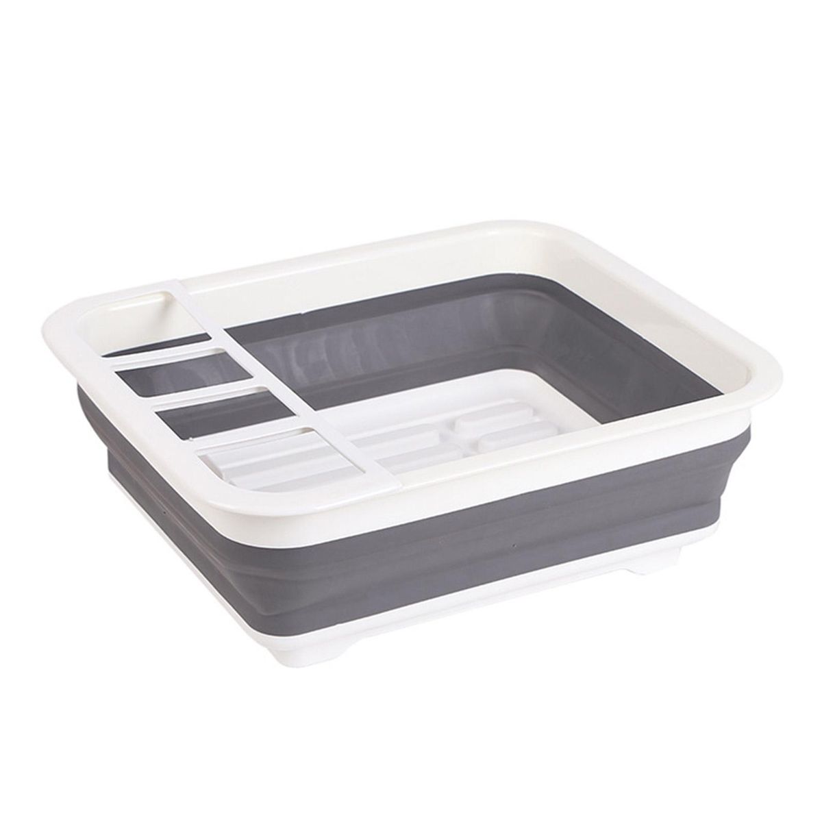 Dish Drying Rack with Separate Compartments Foldable Cutlery Storage White Grey