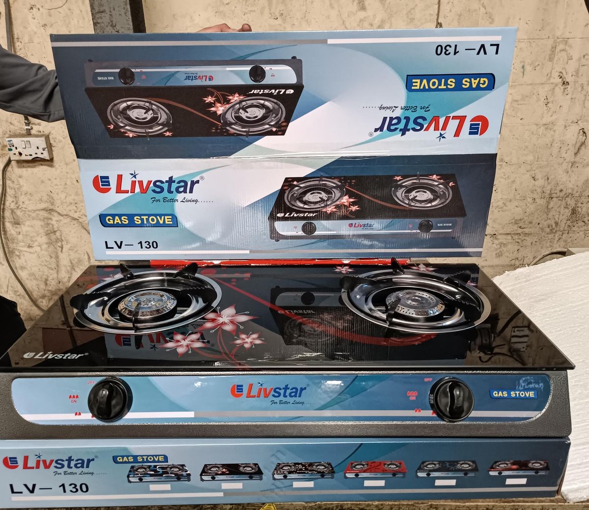Glass Top Auto Ignition Livstar Double Face Gas Burner
