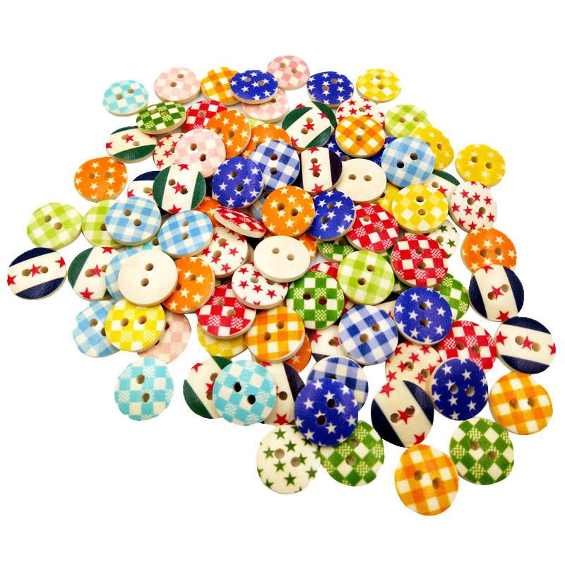 100x Assorted Wooden Round 2 Holes Buttons Flat For Sewing Scrapbook