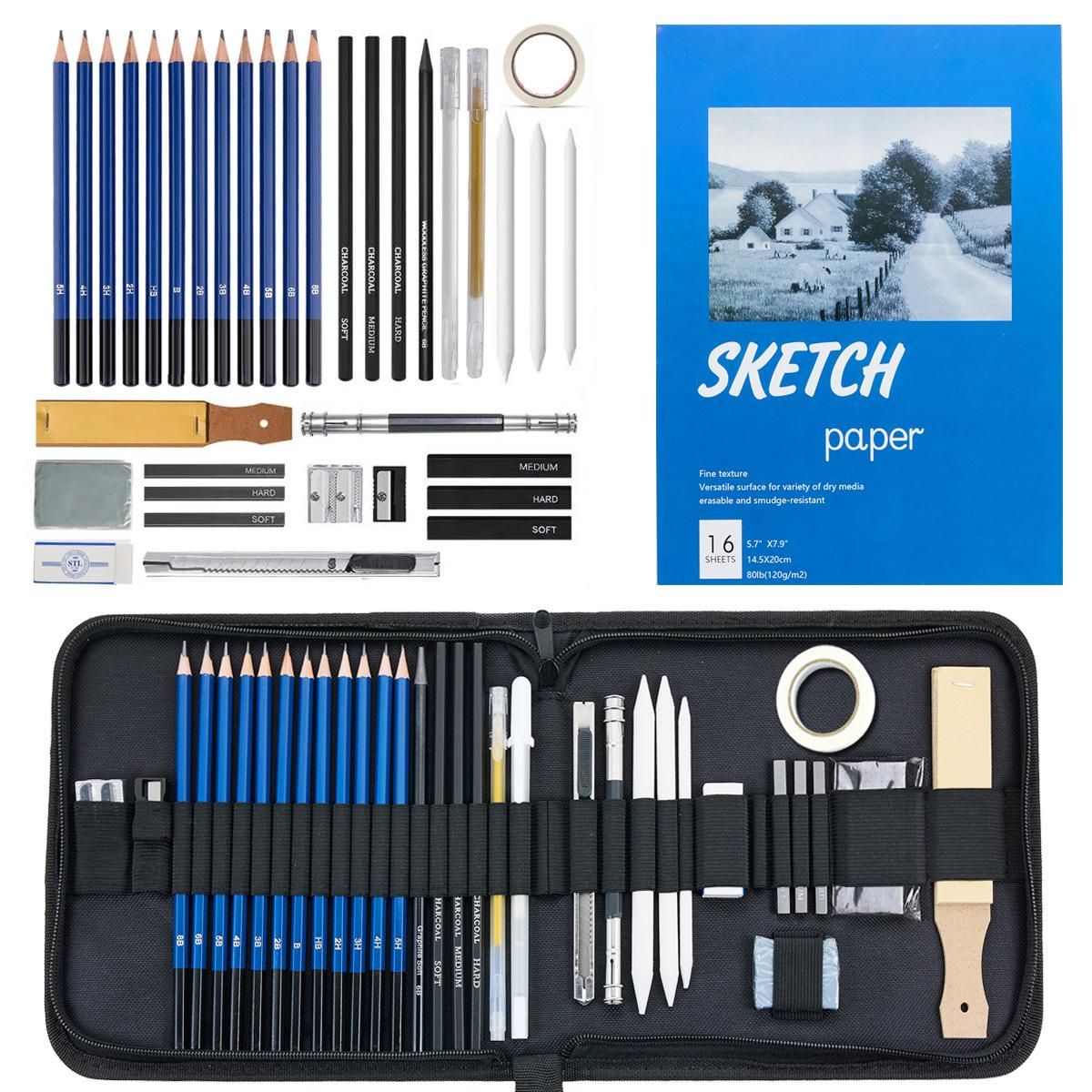 36 Pieces Sketch Pencil Set Professional Drawing Sketch Set Beginner Brush Art Supplies