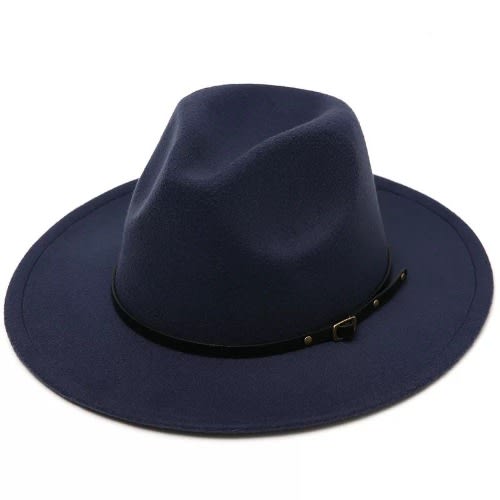 Unisex Fedora Hat With Belt Buckle - Navy Blue