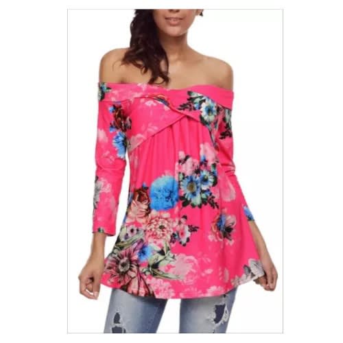 Floral Off Shoulder Crisscross Top - Rosy