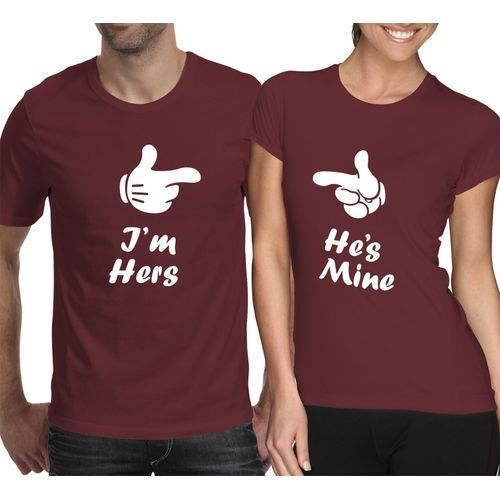 MINE & HERS 2-in-1 Bundle Printed Couples T-Shirt WINE