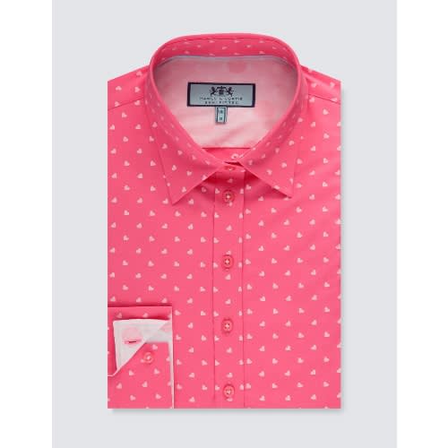Women's Pink Dobby Hearts Design Semi Fitted Shirt