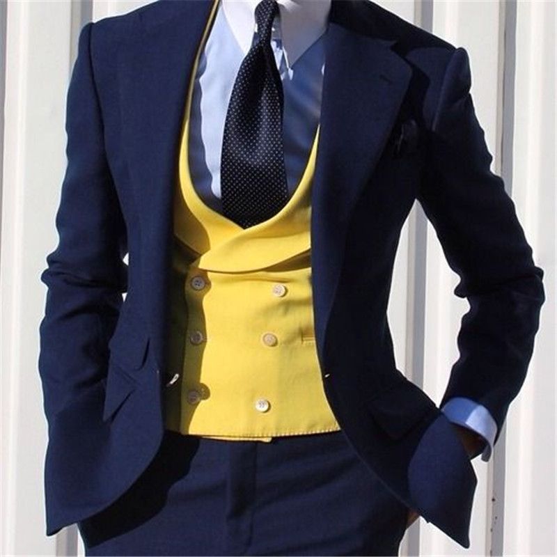 (YELLOW)Yellow Double Breasted Wedding Waistcoat Mens Vests Slim Fit Latest Design Fashion Best Men British Style Men Vests DOU