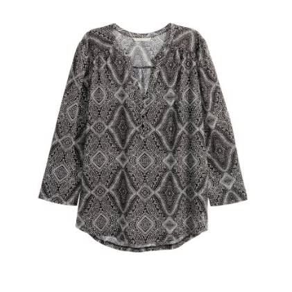 Patterned Jersey Blouse - Black And White