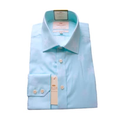 Men's Formal Aqua Dobby Stars Slim Fit Shirt - Single Cuff