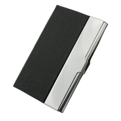 Aluminum Pu Leather Card Holder - Black & Silver