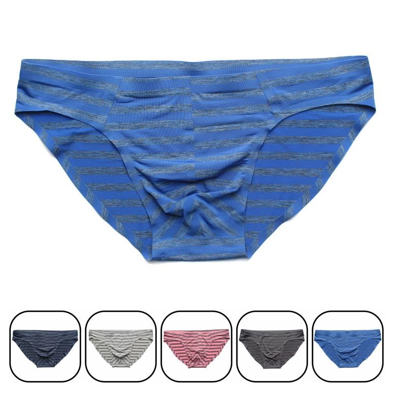 Sexy Men Striped Underwear Men's Ice Silk Briefs Breathable Seamless Panties Male Cool Underwear(#Pink)