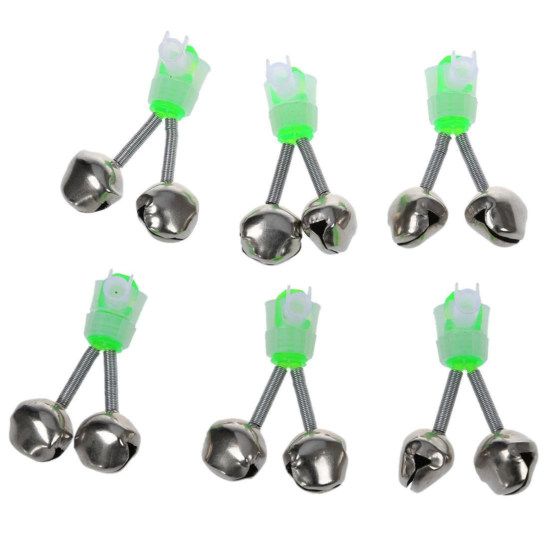 6 Pcs Fishing Rod Tip Green Silver Tone Bait Alarm Ring
