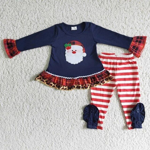 Nightclothes Baby Boy Pajamas Clothes Santa Shirt Green Plaid Pants Pajama Sets
