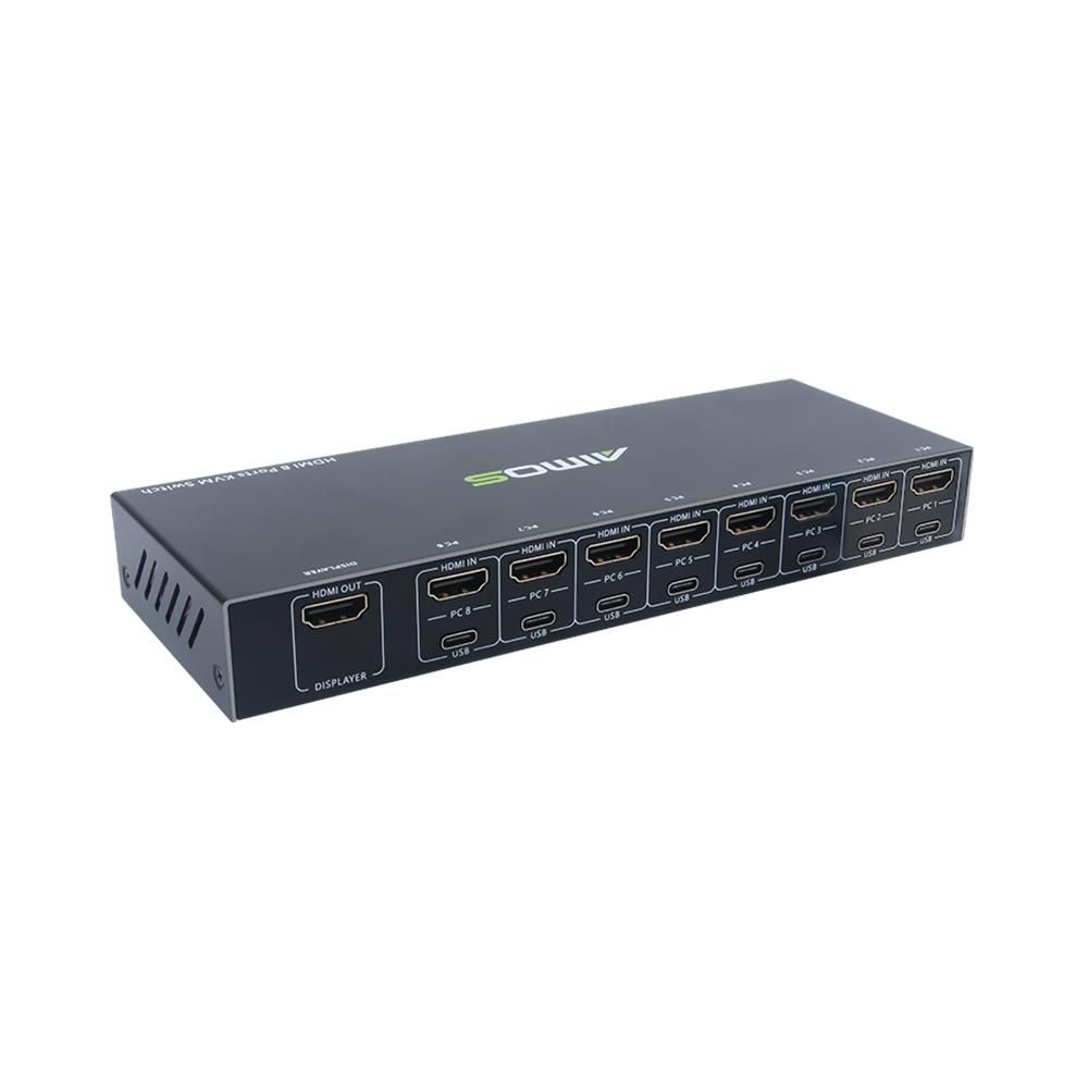 AIMOS 8 in 1 Out HDMI KVM Switch Sharing Monitor/Keyboard/Mouse/Printer among 8 Hosts/ 4K@30Hz/Audio&Video Sync Output Black