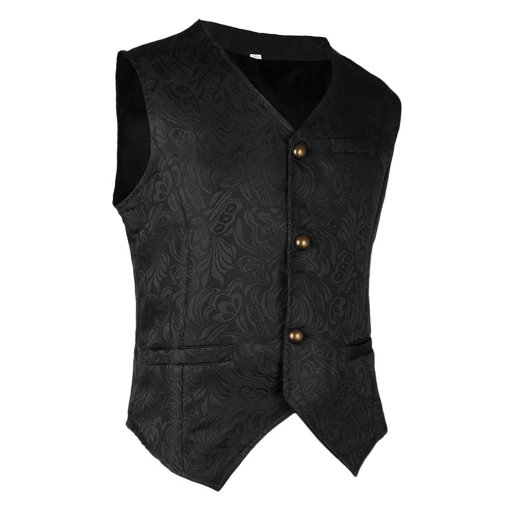 Retro Medieval Jacquard Vest Steampunk Waistcoat Tuxedo Vest M Black