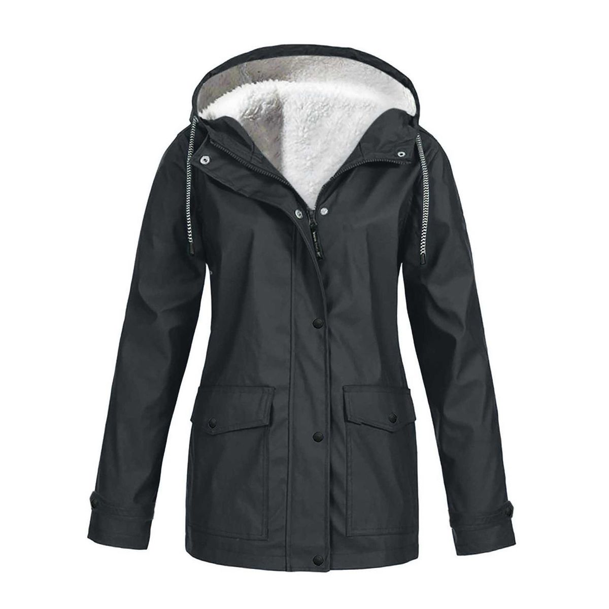 Hooded Woman Jacket Waterproof Rain Coat Dark Gray XL