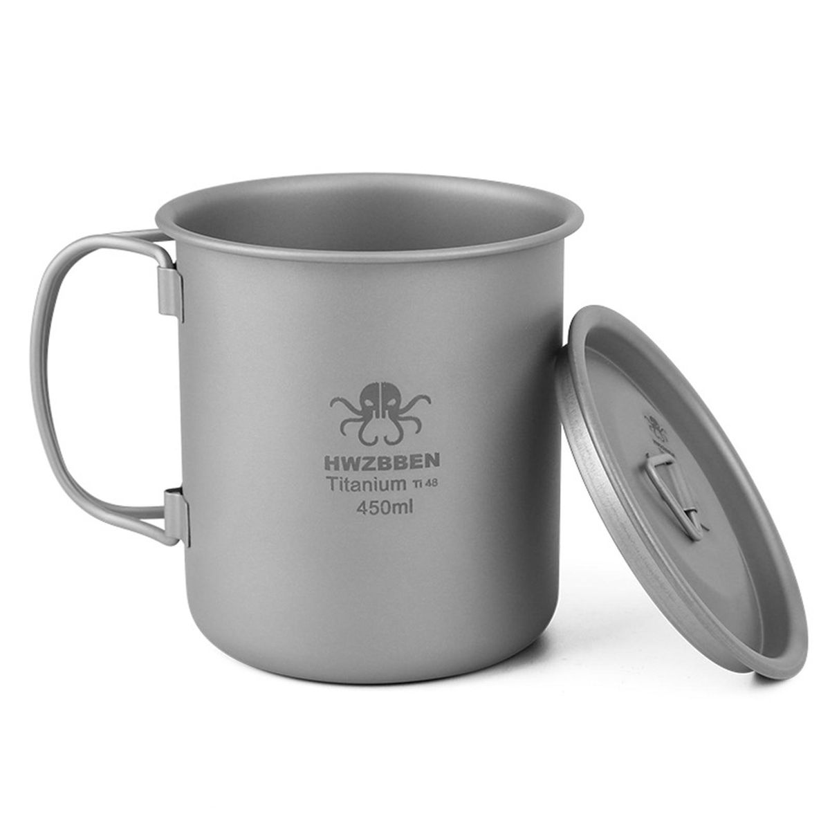 450ml Titanium Cup with Foldable Handles Lightweight Water Cup for Backpacking Camping Fishing