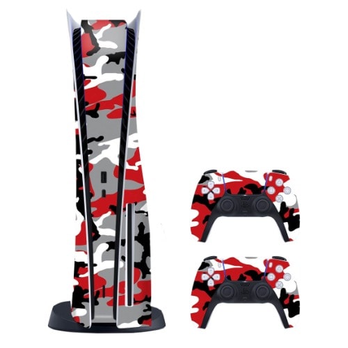 Playstation 5 Console And Controller Camo Red Skin Sticker