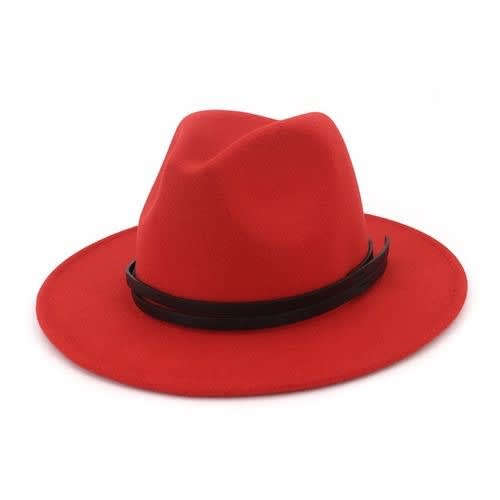 Wool Felt Fedora Hat - Red