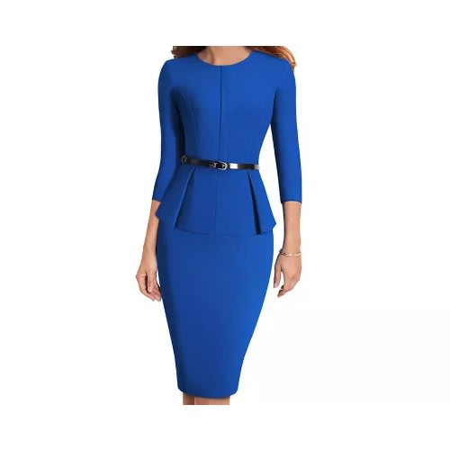 Peplum Belted Pencil Dress- Cobalt Blue