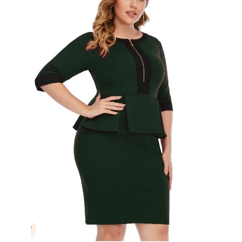Zipper Peplum Dress Green