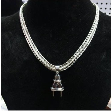 Cuban Link Chain With Plug Pendant - Silver