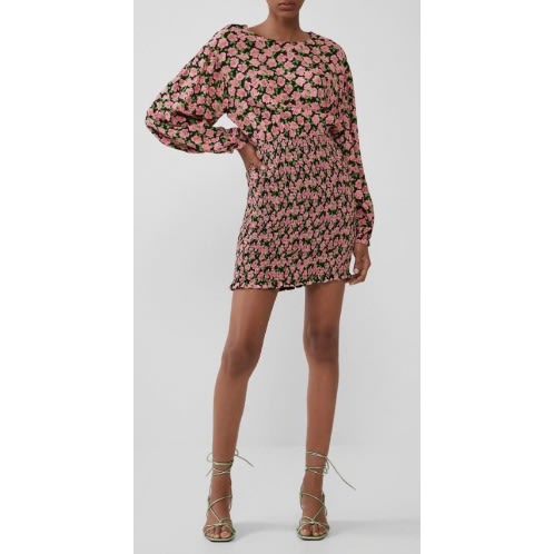 Elastic Floral Print Mini Dress