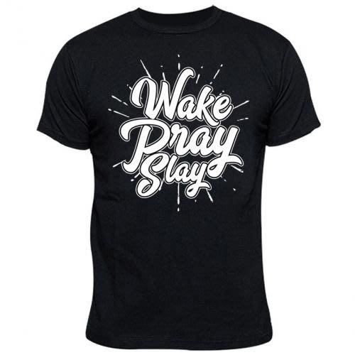 Wake Pray Slay Print Tshirt - Black