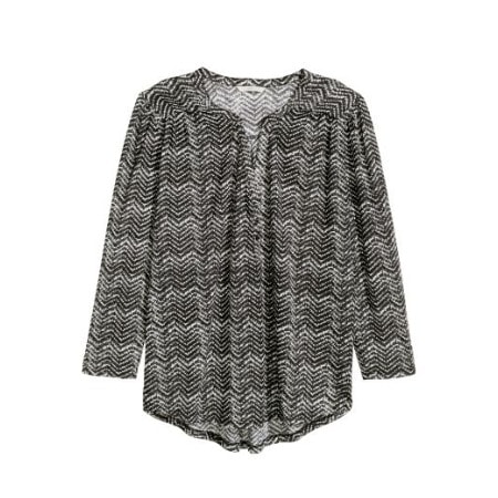Chevron Patterned Jersey Blouse - Black And White