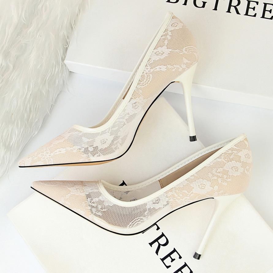 Women's High Heels 9CM Mesh Hollow High Heels White