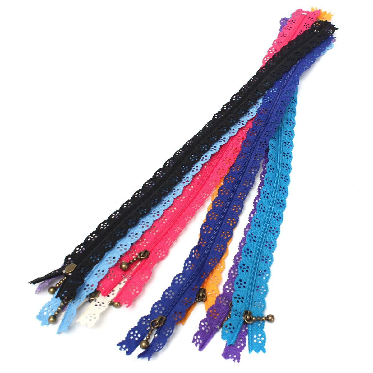 10x Nylon Mixed Lace Edge Zipper Puller For Tailor Sewer DIY Craft Decor 35cm 35cm