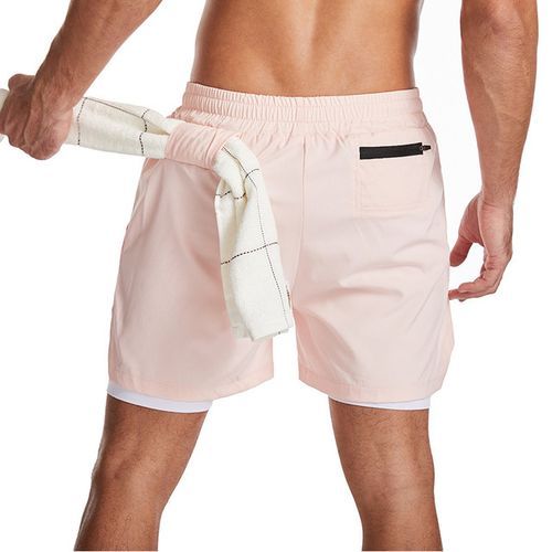 Running Shorts Men 2 In 1 Double_deck Quick Dry Sport Shorts Fitness Jogging Workout Shorts Men Gym Sports Short Pants(#Pink)