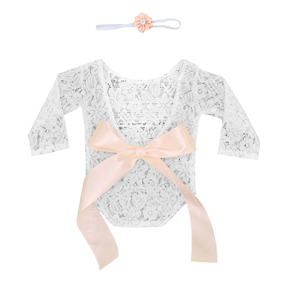 Newborn Girl Photo Shoot Clothes Bodysuit Lace Romper Backless Orange