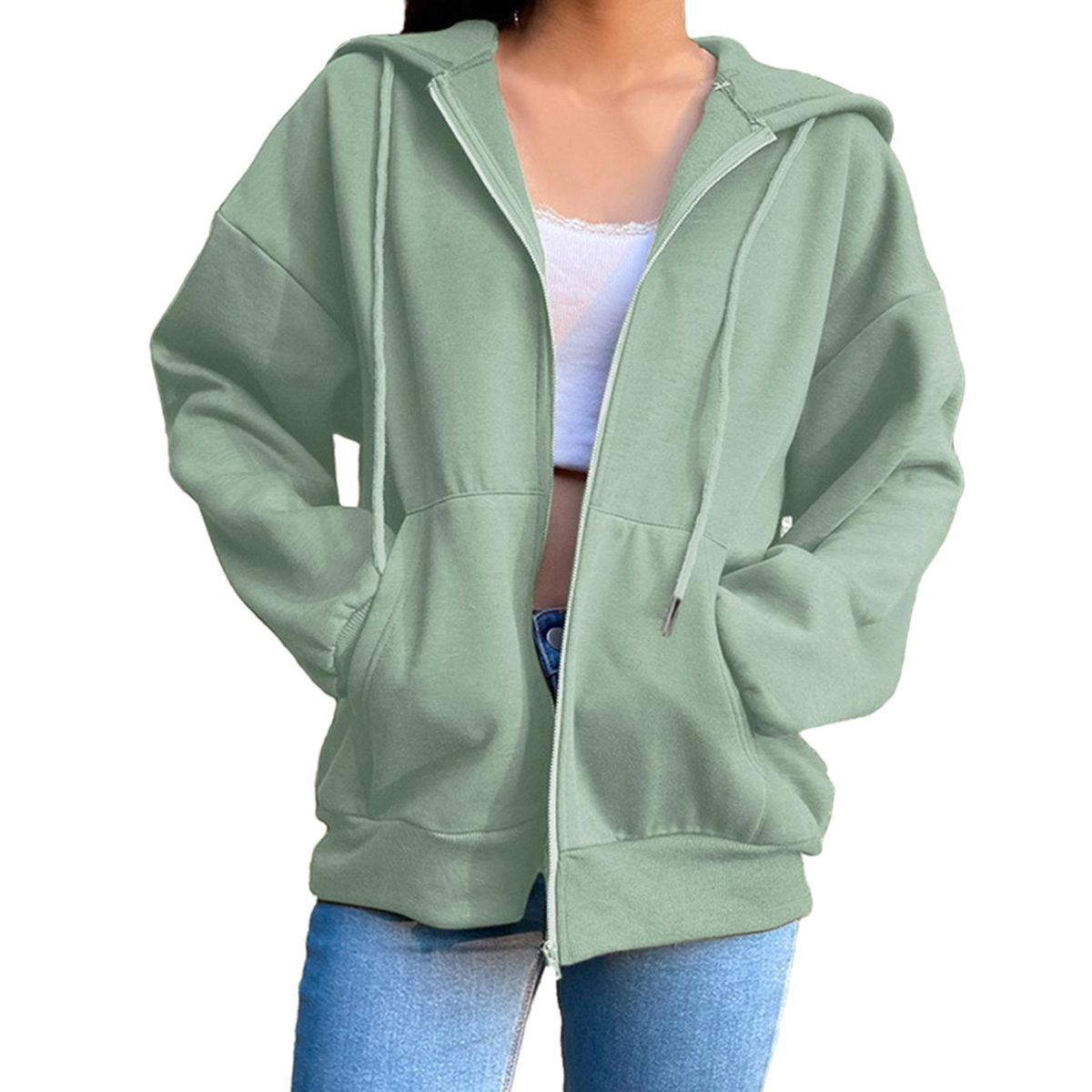 Jacket With Pocket Sweatshirt Loose Oversized Hat Outwear Green XL