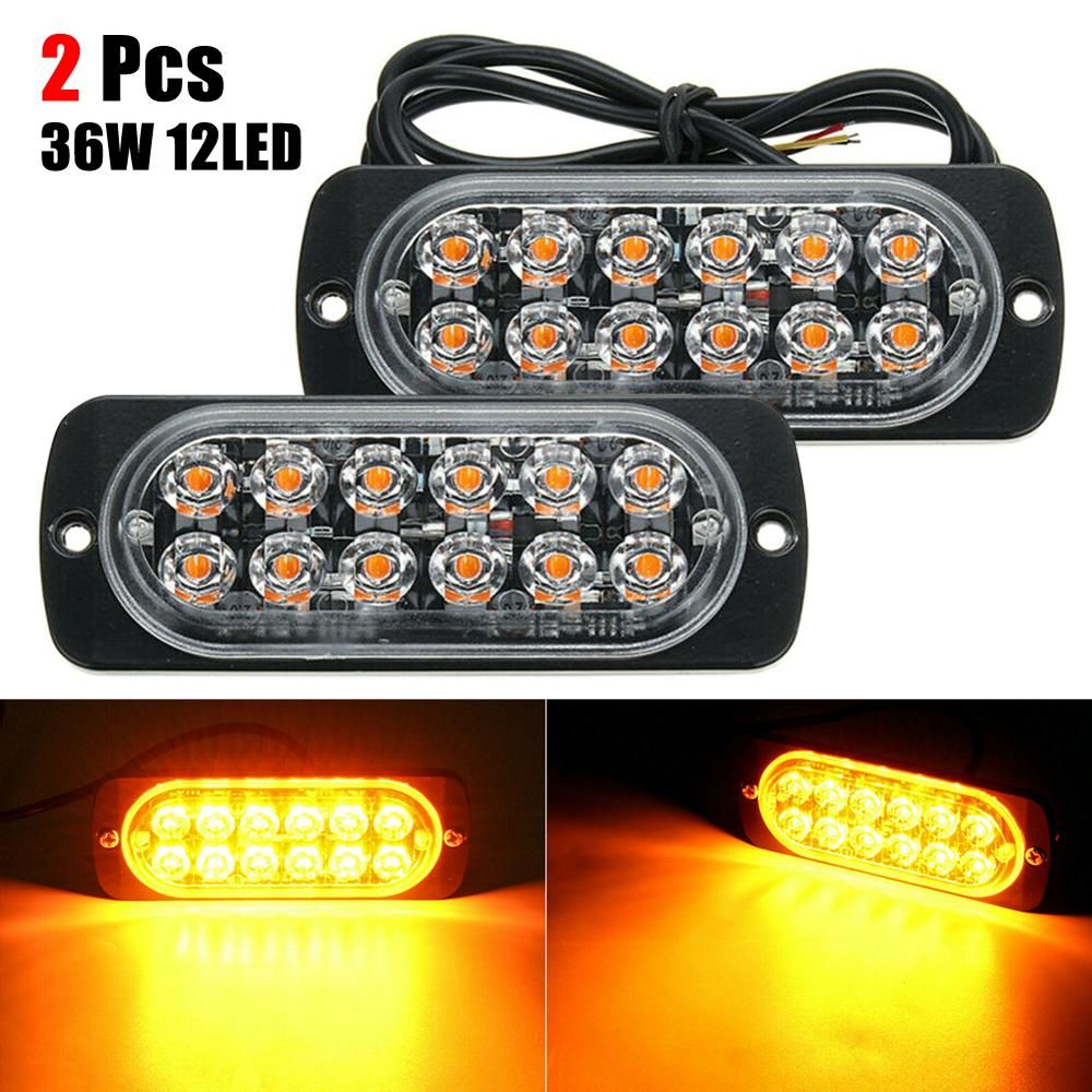 2Pcs Amber 12 LED 36W Light Bar Car Truck Hazard Beacon