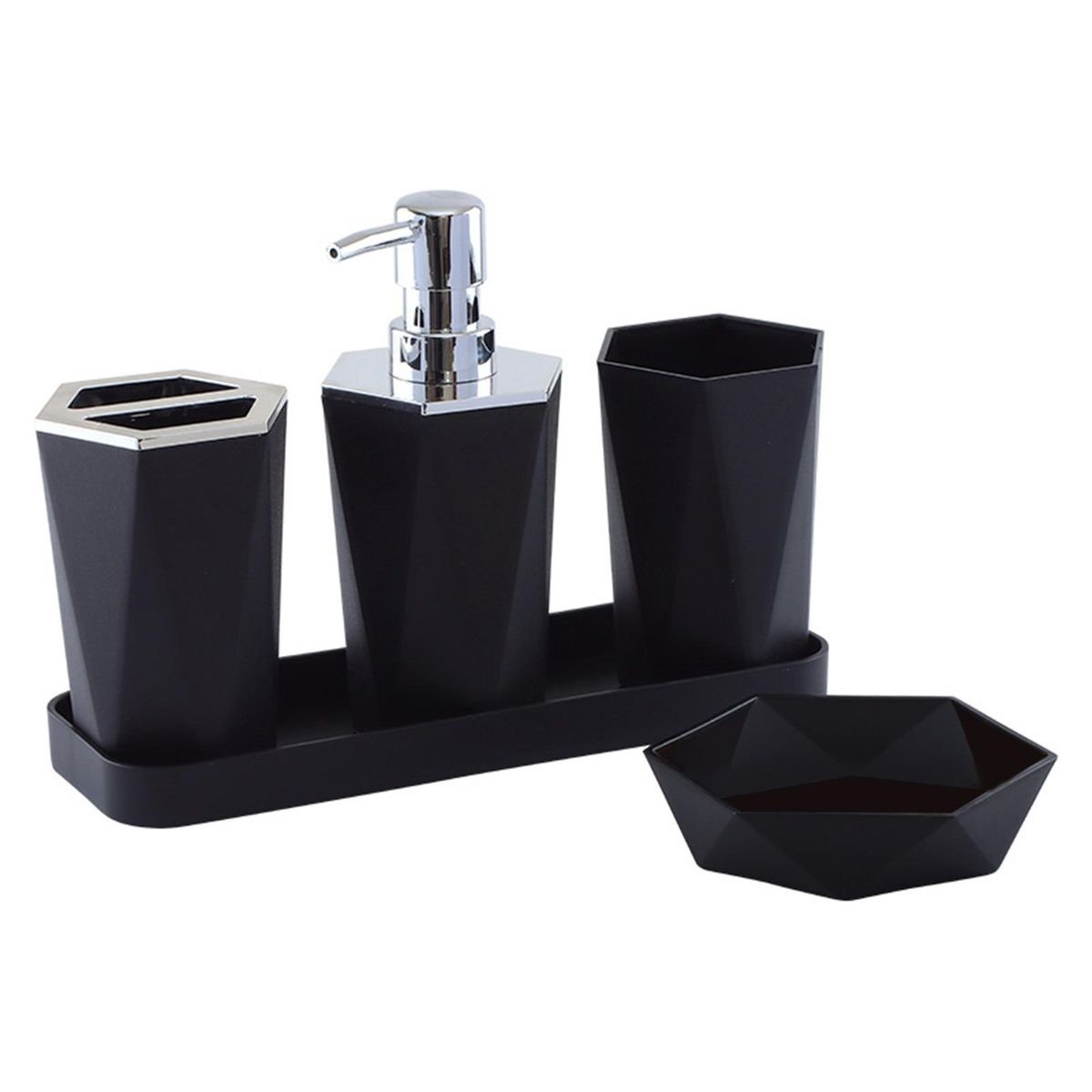 Electroplated Toothbrush Cup Bath Set Holders Black