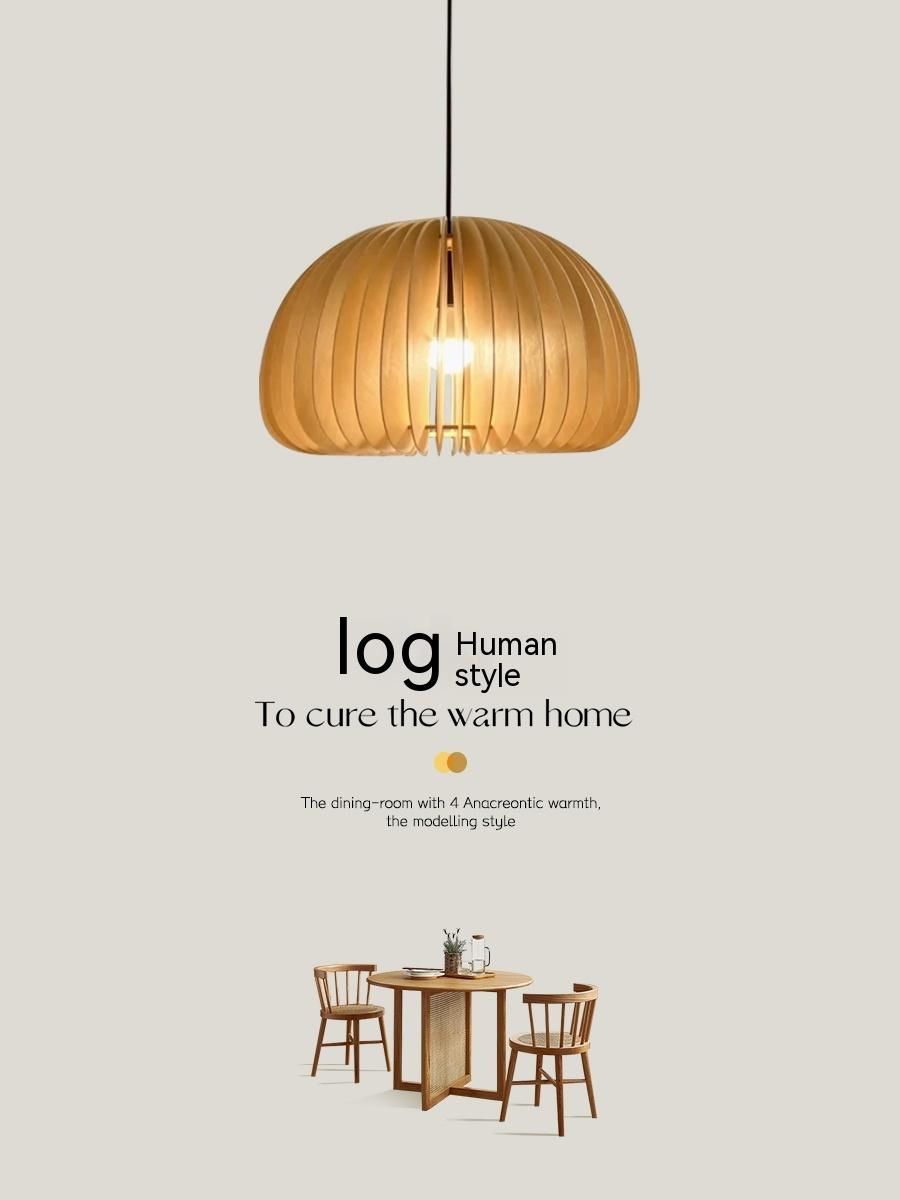 Wooden pumpkin chandelier for a family stay in a Scandinavian bedroom