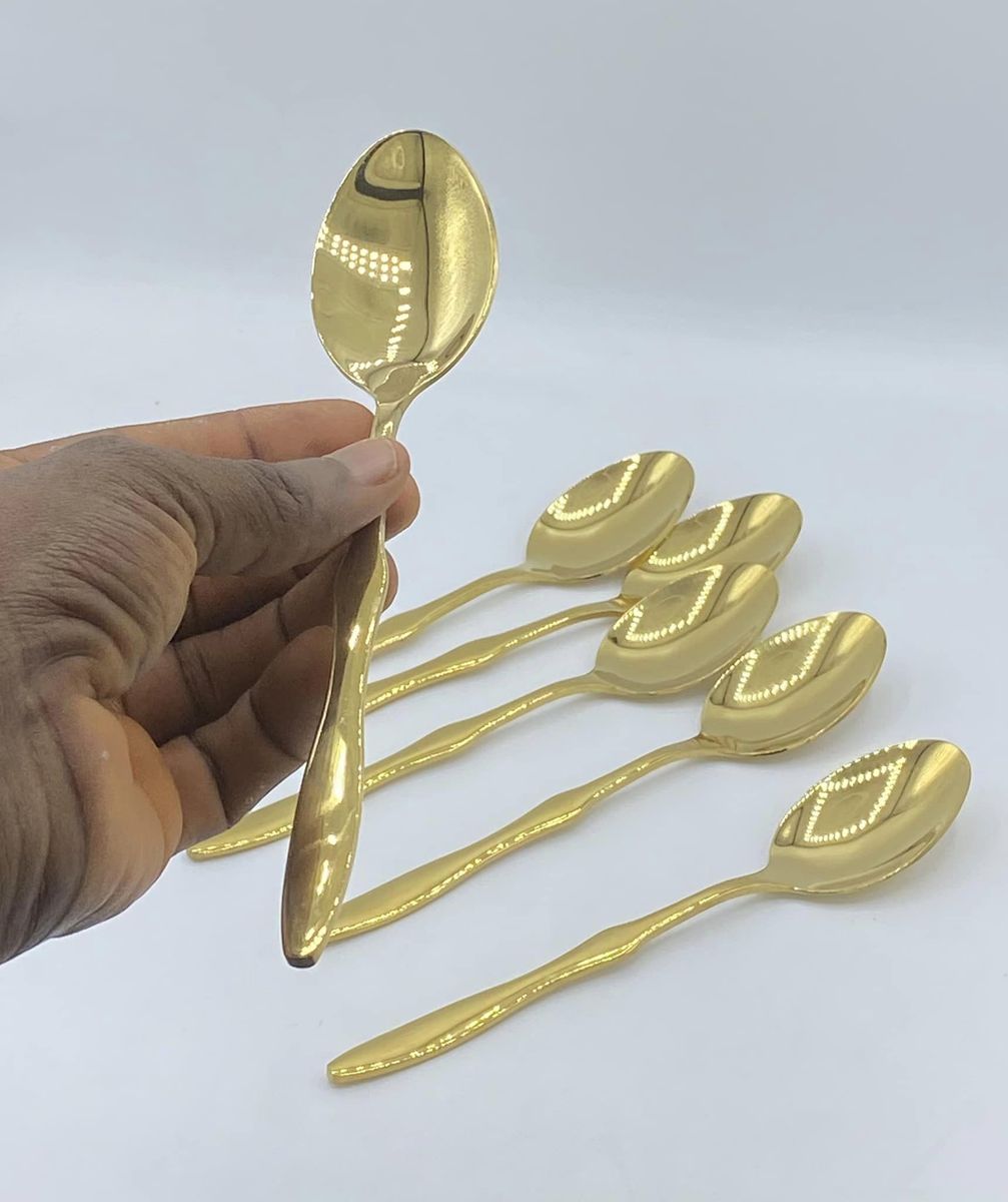 Polished Golden Steel Unique 6 Pieces Specialty Spoons