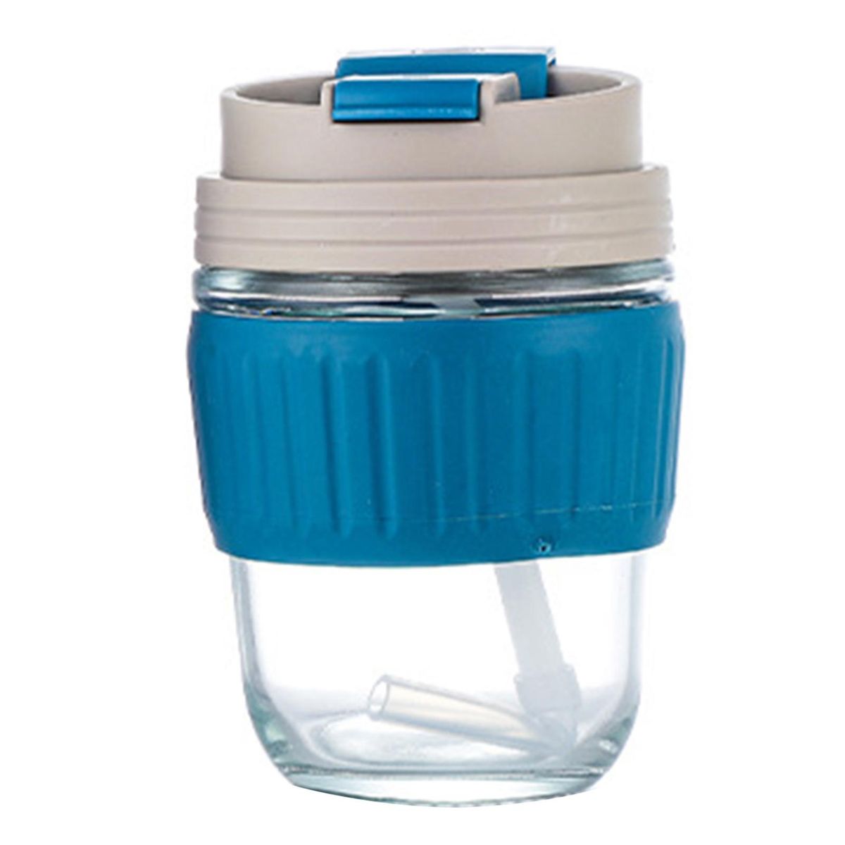 Travel Mug Glass Tumbler Cup with Lid Straw Blue