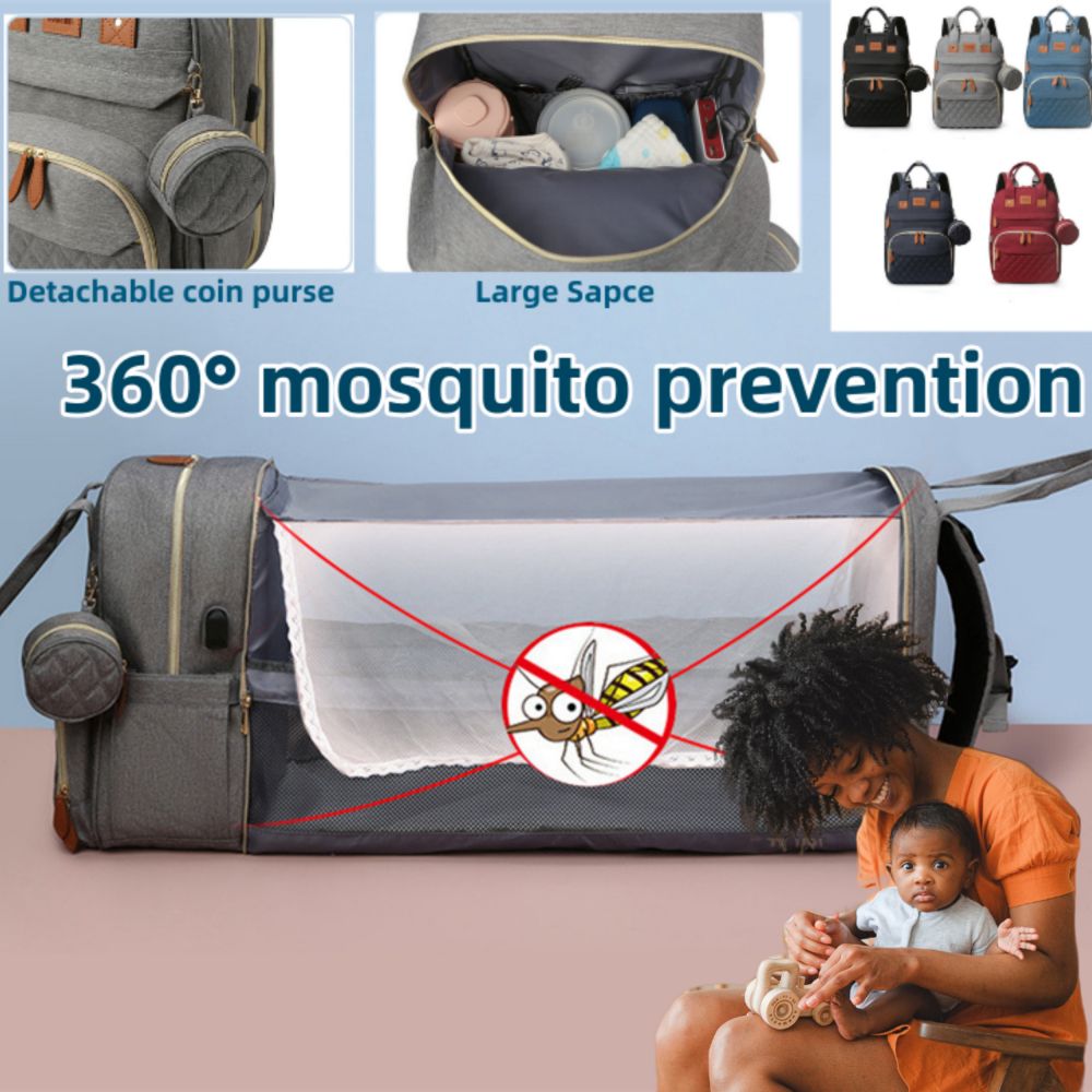 Maternity Bag Mosquito Net USB Baby Mommy Backpack-Navy