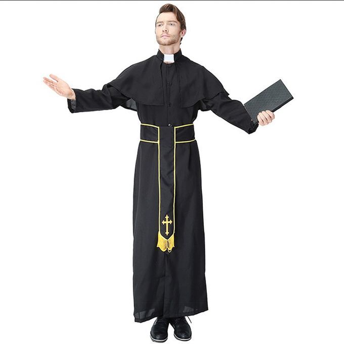 Mens Vicar Priest Clergyman Church Father Fancy Dress Costume Cross XL