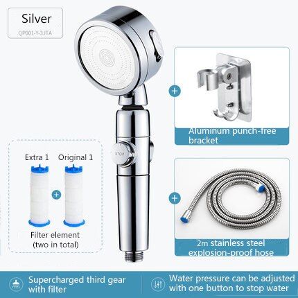 Filter Element High Pressure Shower Head One Stop Button Multifunctional Sprayer Water Saving Bathroom Accessories