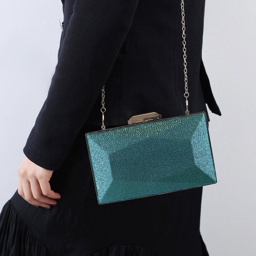Glittery Hexagon Clutch - GREEN