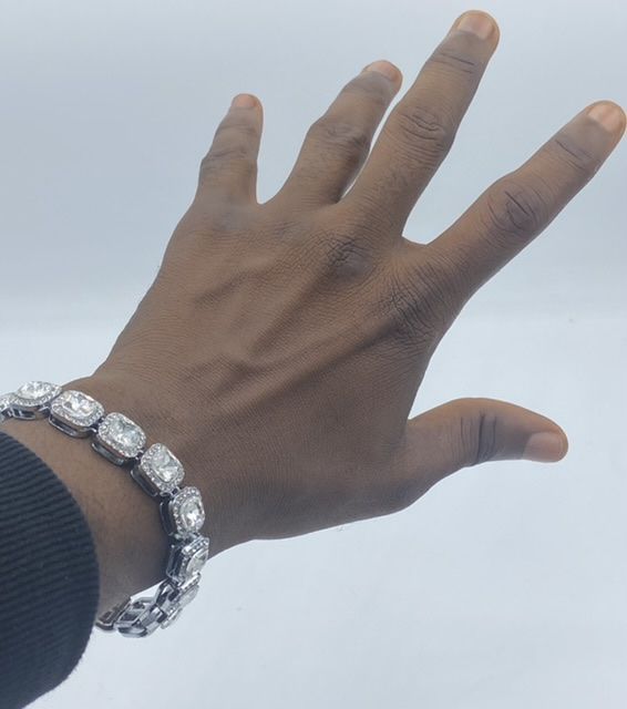 Petals Tennis Iced Men's Silver Link Bracelet