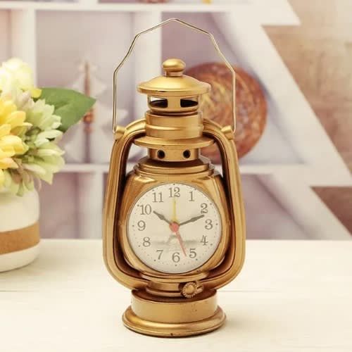 Vintage Kerosene Lamp Design Alarm Clock - Gold