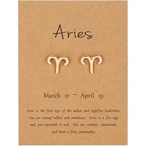 Gold Plated Zodiac Sign Aries Earrings Stud