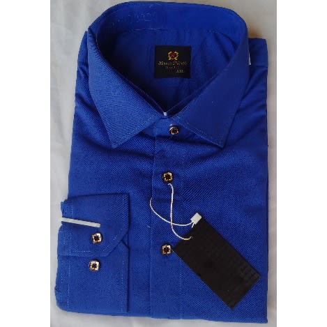 Plain Blue Men's Long Sleeve Formal Shirt